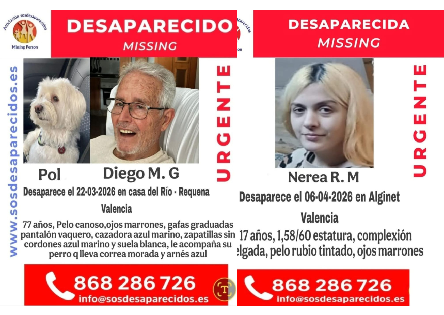 ALERTA CIUTADANA: Busquen un home de 77 anys desaparegut amb el seu gos a Requena i una menor a Alginet