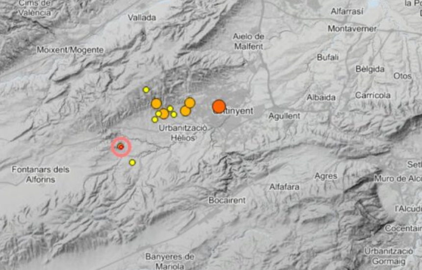 Un eixam sísmic amb dotze terratrèmols sacsa les comarques de la Vall d'Albaida i la Costera