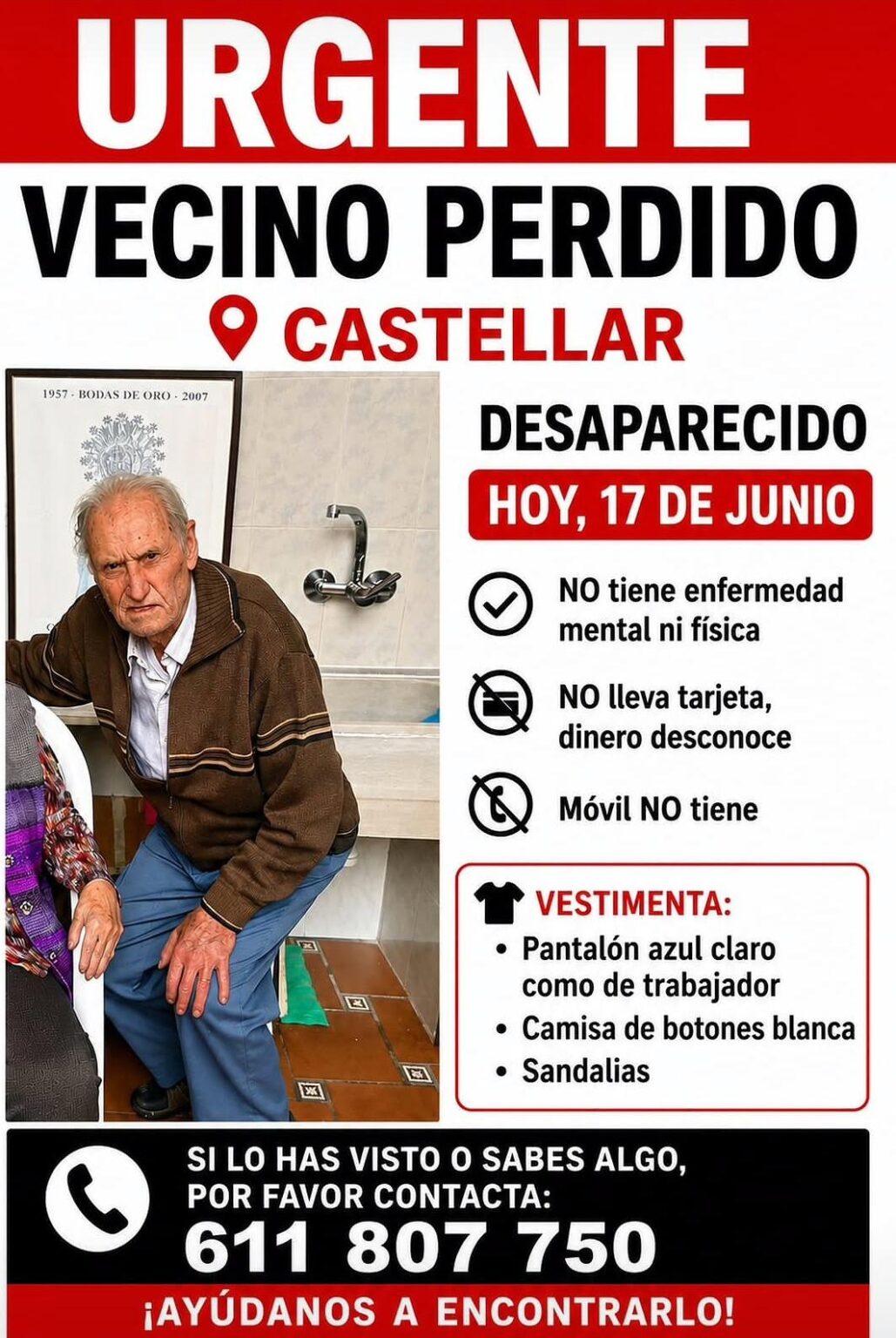 Localizado en buenas condiciones el vecino de 90 años desaparecido en Castellar-L'Oliveral