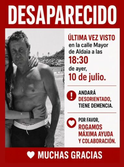 Dispositivo de búsqueda urgente para localizar a Pedro Notario, un vecino del Barrio del Cristo desaparecido en Aldaia