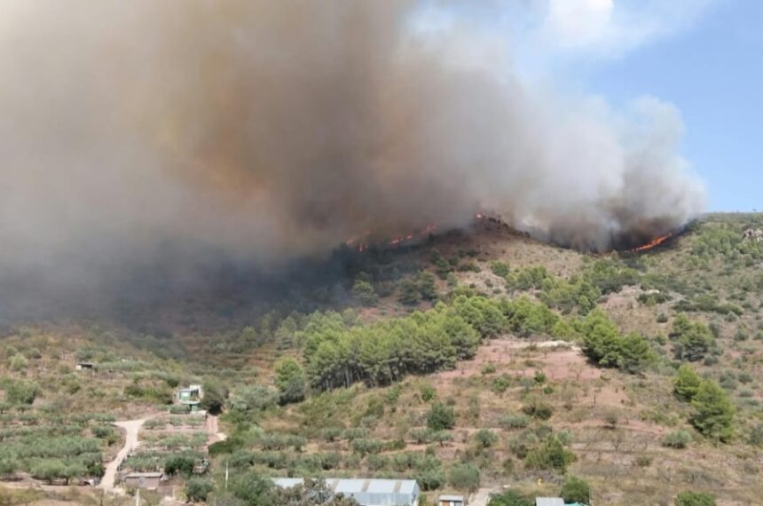 El fuego de la Serra Calderona se descontrola y obliga a la evacuación inmediata de Gátova hacia el polideportivo de Bétera