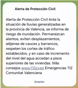 Envío de mensaje de Es Alert en trono a las 21 horas