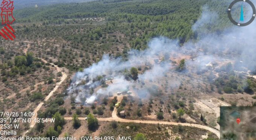 Declarat un incendi de vegetació al terme municipal de Xella
